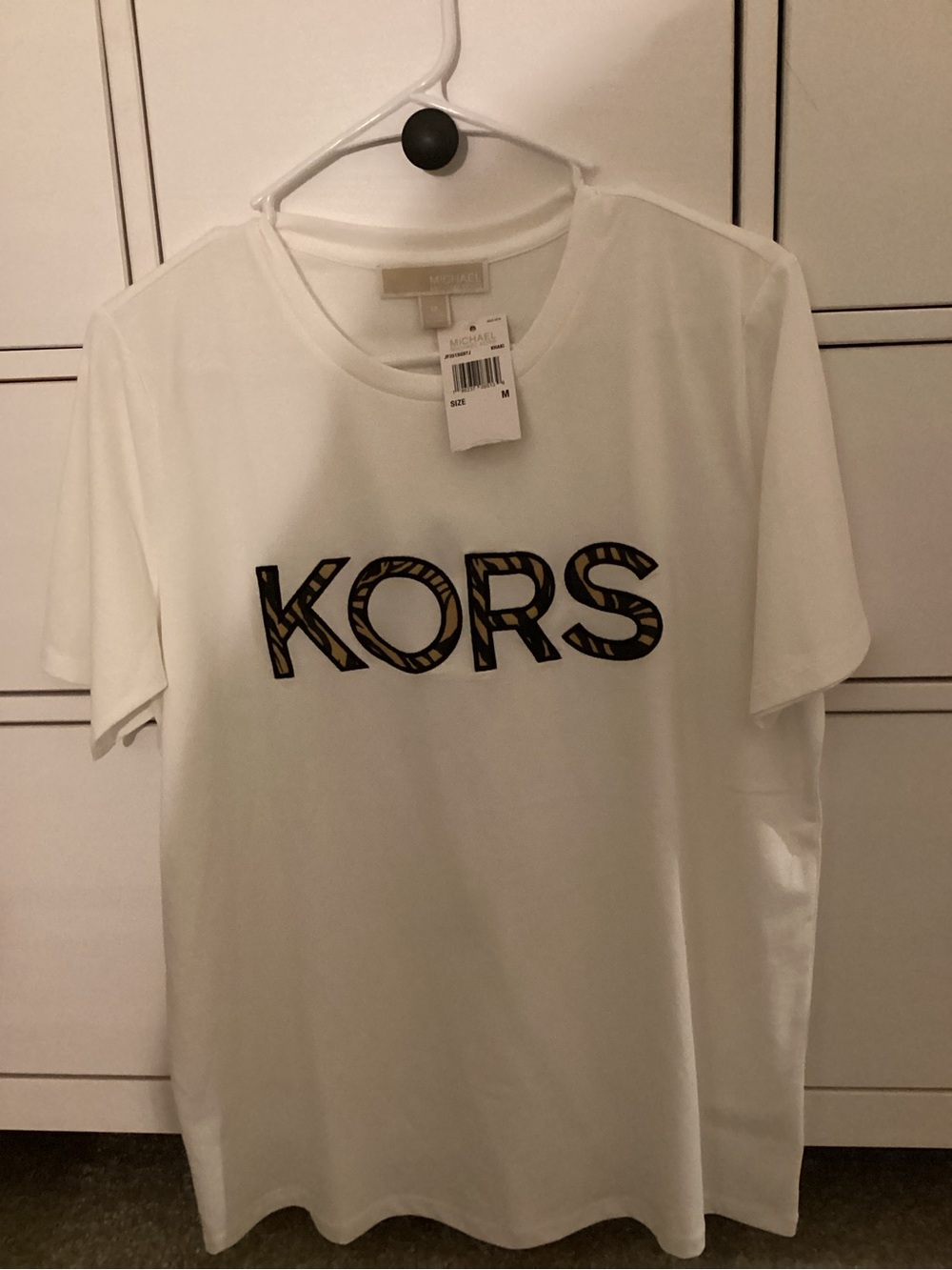 Michael Kors White Tee with Black and Gold KORS Logo